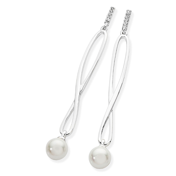 Tipperary Crystal Silver Twist Drop Pearl Earrings